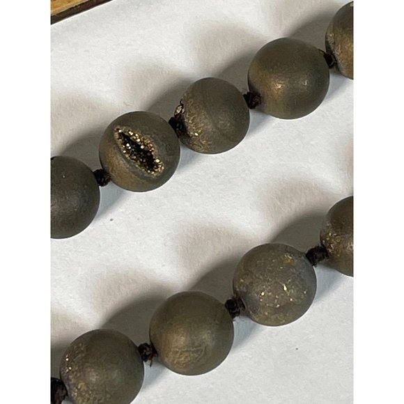 Pyrite Fools Gold Long Large Necklace Open Slice Pyrite Beads Statement Piece - Picture 9 of 10